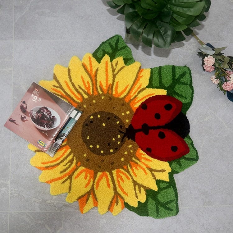 Delicate Sunflower and Ladybug Door Mat