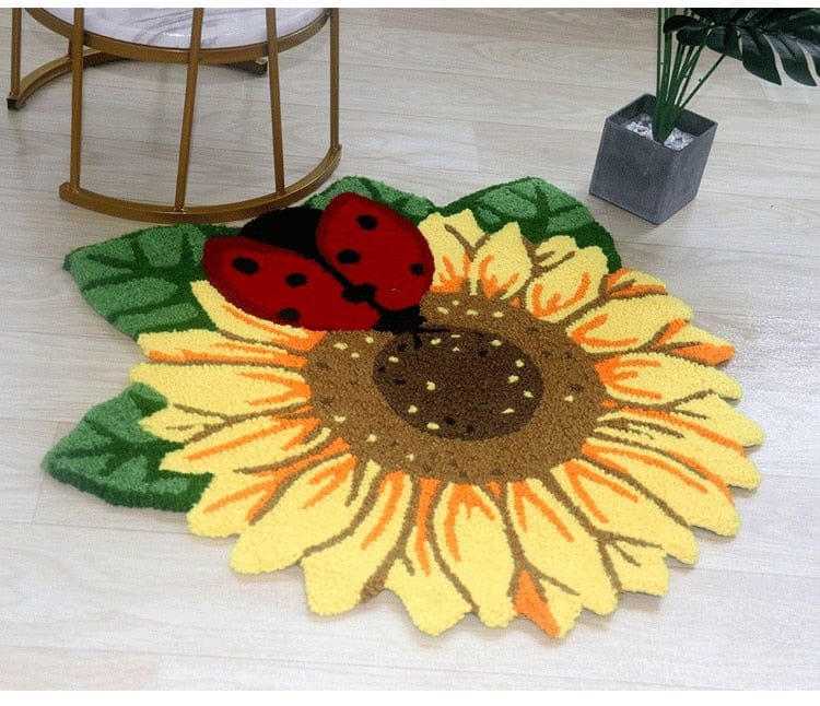 Delicate Sunflower and Ladybug Door Mat