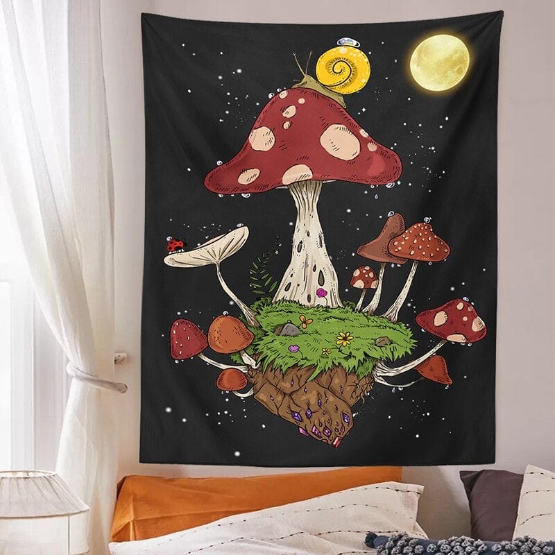 Earth Mushroom Planet Tapestry