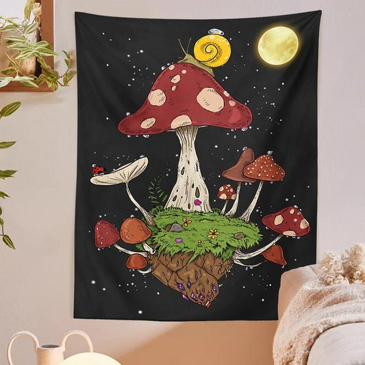 Earth Mushroom Planet Tapestry