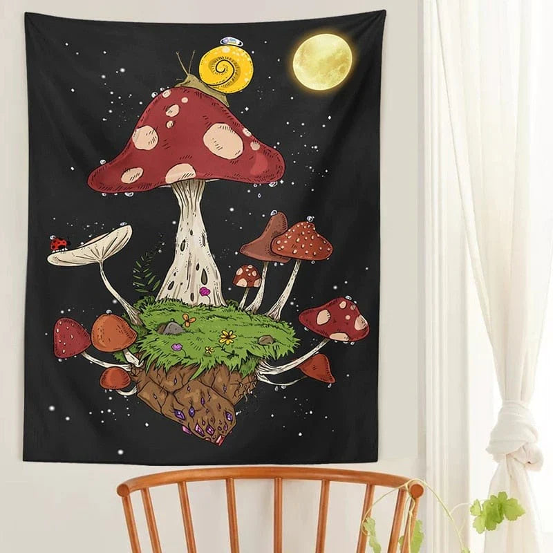 Earth Mushroom Planet Tapestry