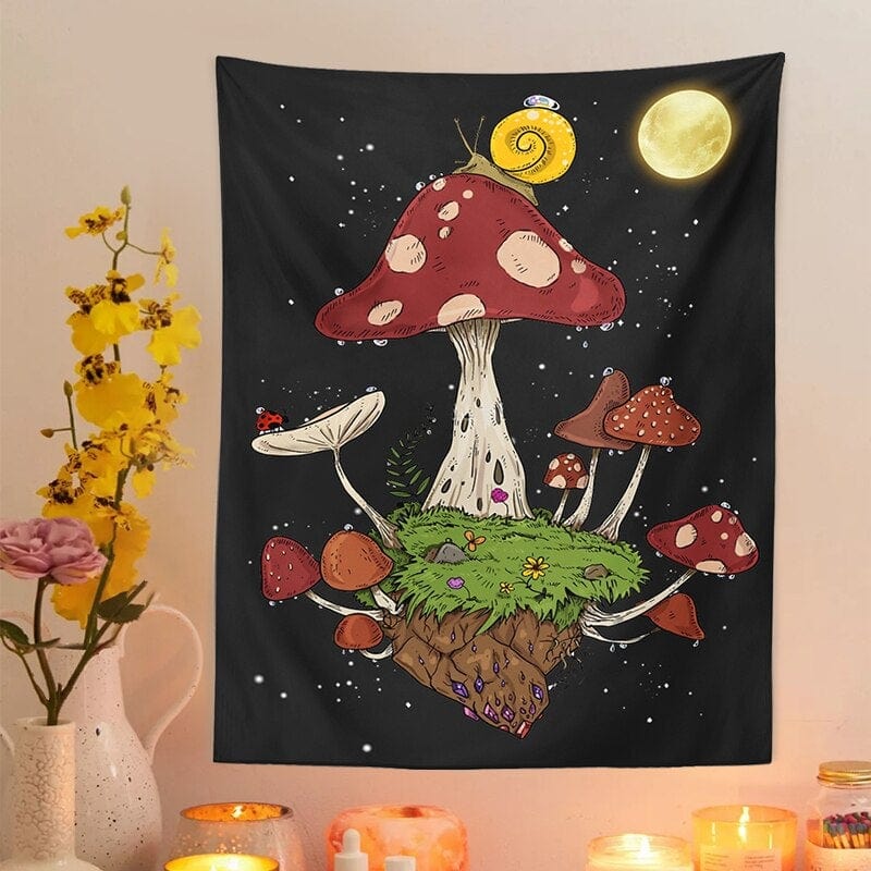 Earth Mushroom Planet Tapestry