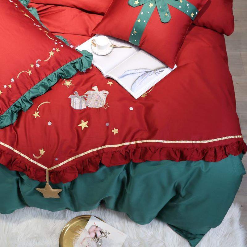 Egyptian Cotton Christmas Stars Duvet Cover Set