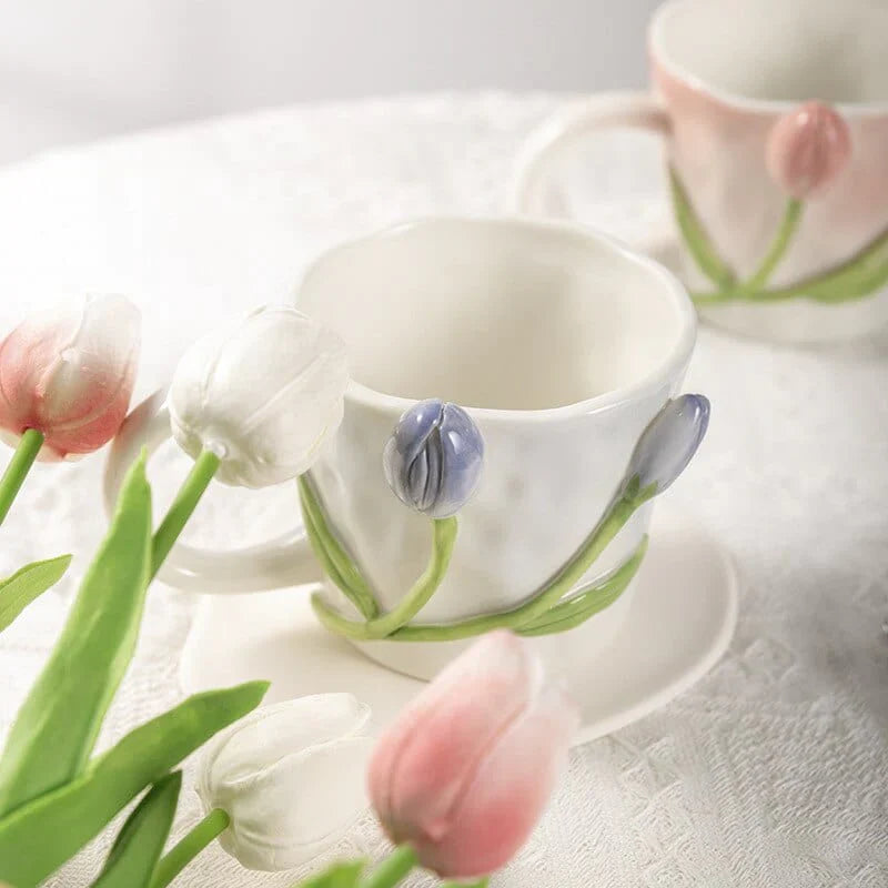 Embossed Floral Coffee Mugs