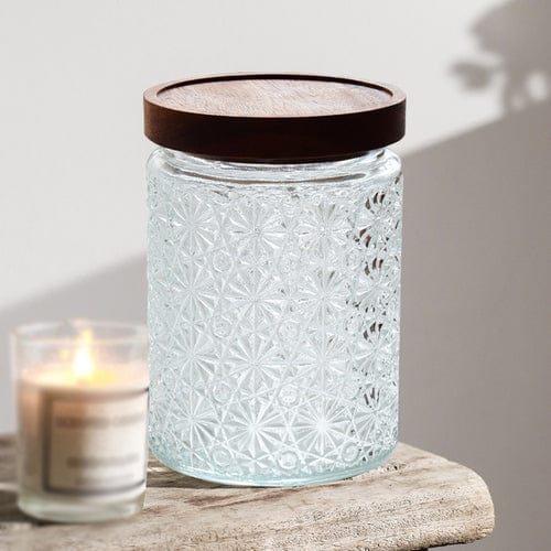 Embossed Flower Glass Jar