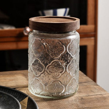 Embossed Flower Glass Jar