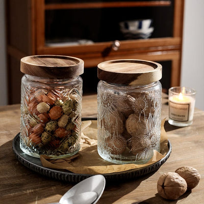 Embossed Flower Glass Jar