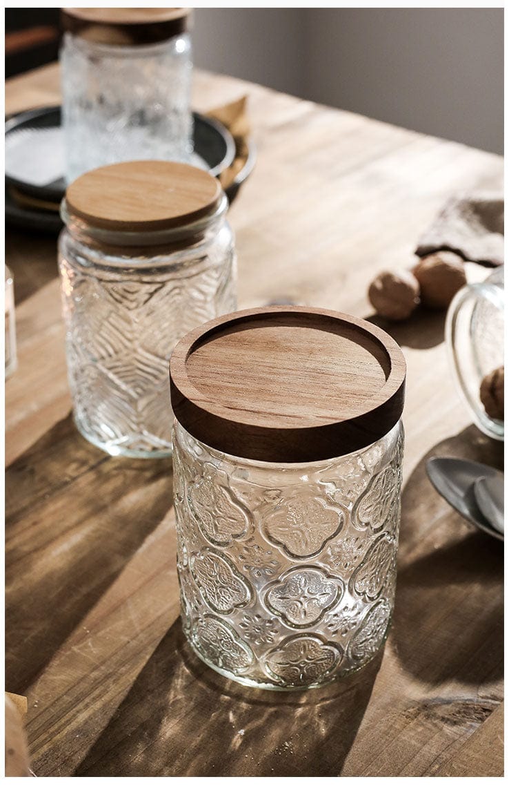 Embossed Flower Glass Jar