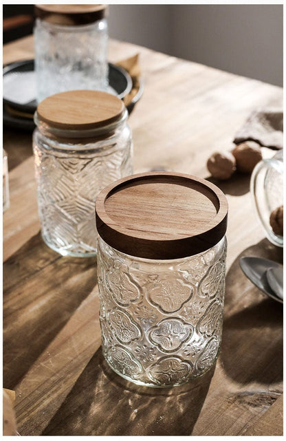 Embossed Flower Glass Jar