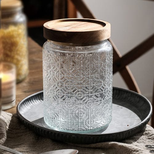 Embossed Flower Glass Jar