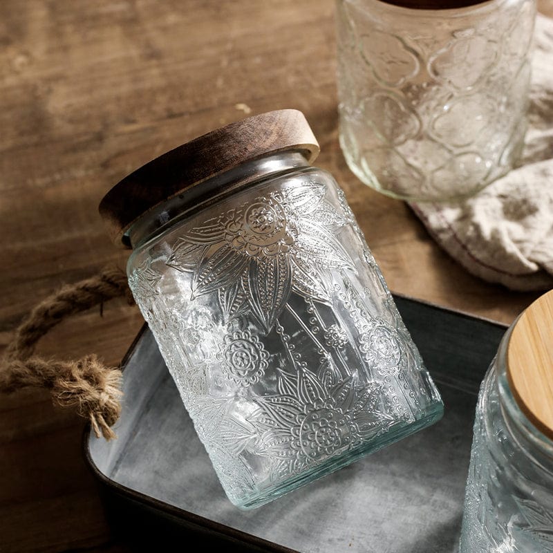 Embossed Flower Glass Jar