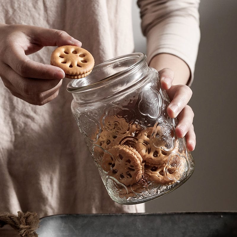 Embossed Flower Glass Jar