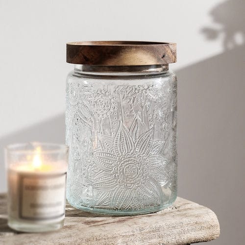 Embossed Flower Glass Jar