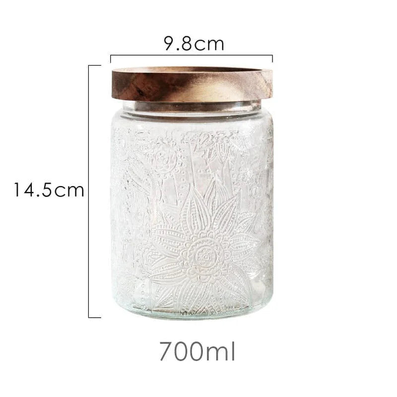 Embossed Flower Glass Jar