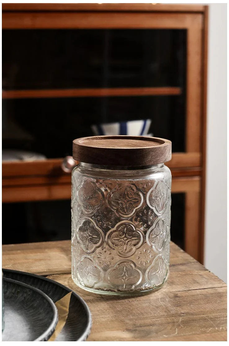 Embossed Flower Glass Jar