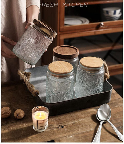 Embossed Flower Glass Jar