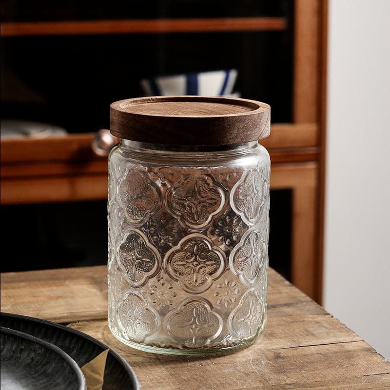 Embossed Flower Glass Jar