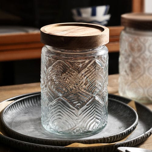 Embossed Flower Glass Jar