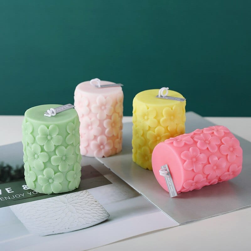 Embossed Flower Pillar Scented Candles