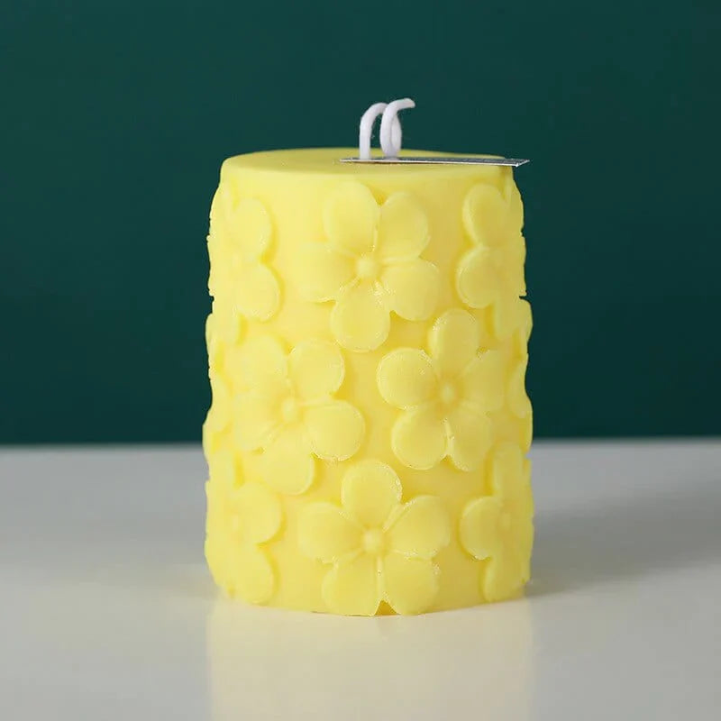 Embossed Flower Pillar Scented Candles