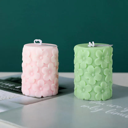 Embossed Flower Pillar Scented Candles