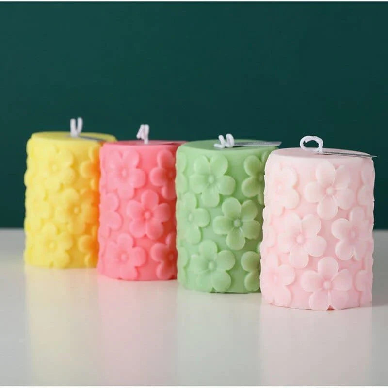 Embossed Flower Pillar Scented Candles