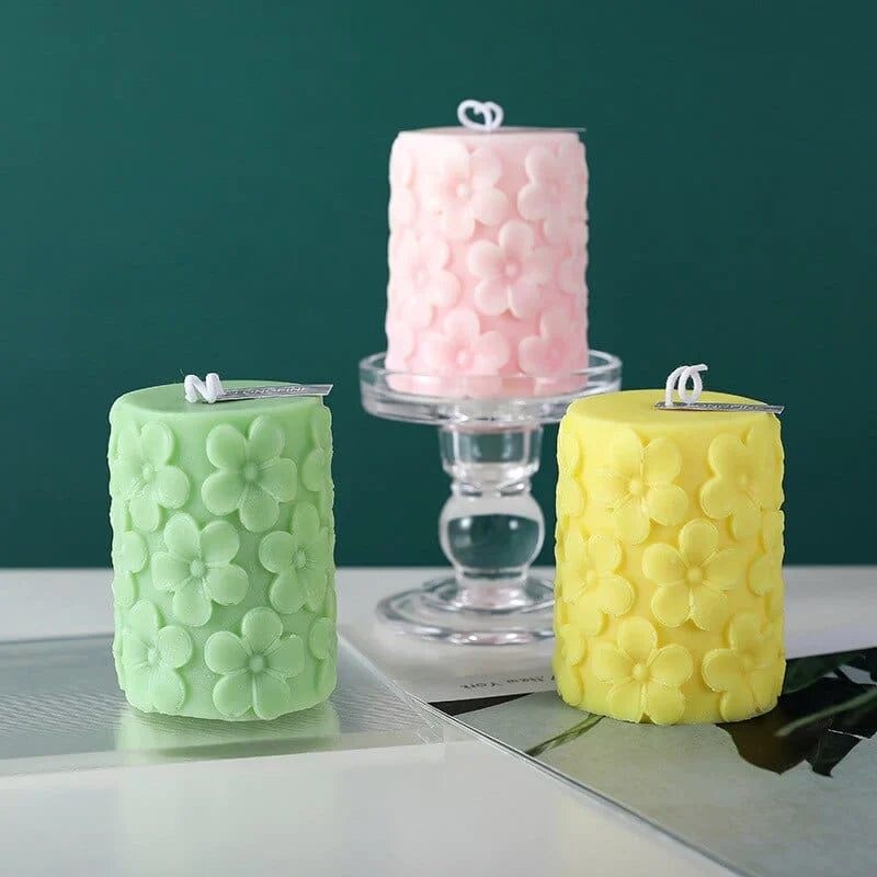 Embossed Flower Pillar Scented Candles