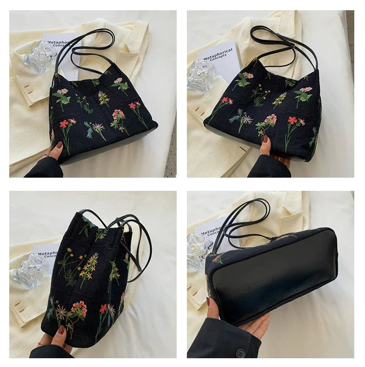 Embroidered Botanical Tote Bag