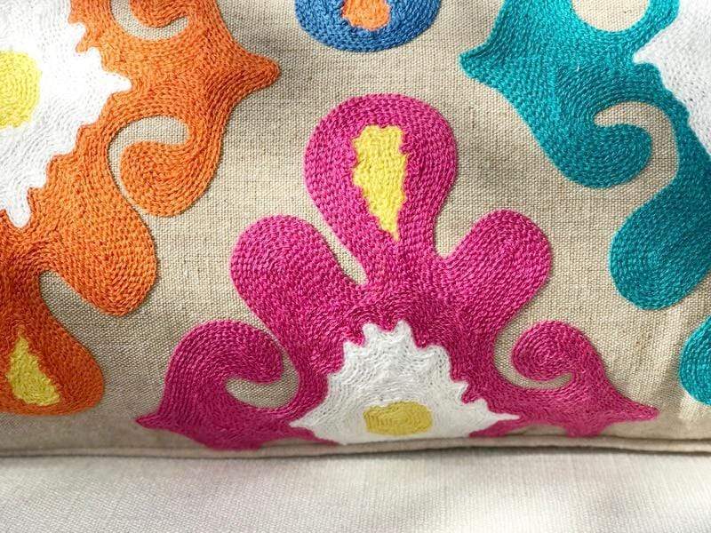 Embroidery Colorful Floral Pillow Cover