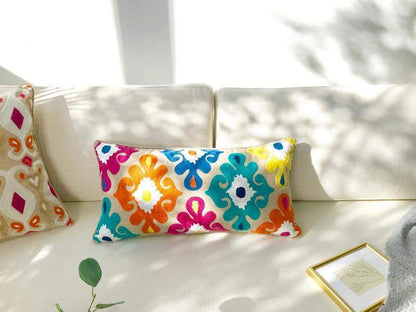 Embroidery Colorful Floral Pillow Cover