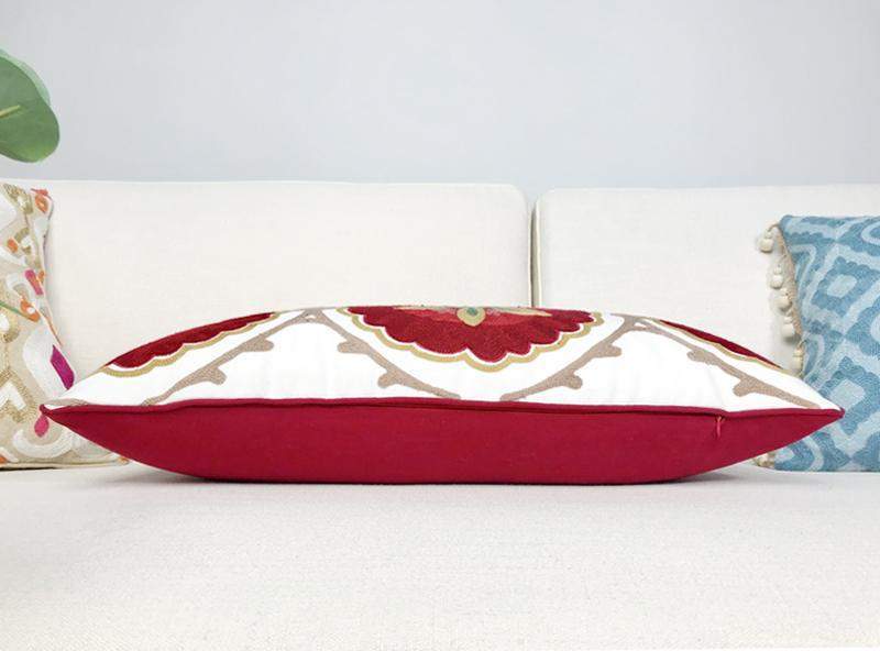 Embroidery Colorful Floral Pillow Cover