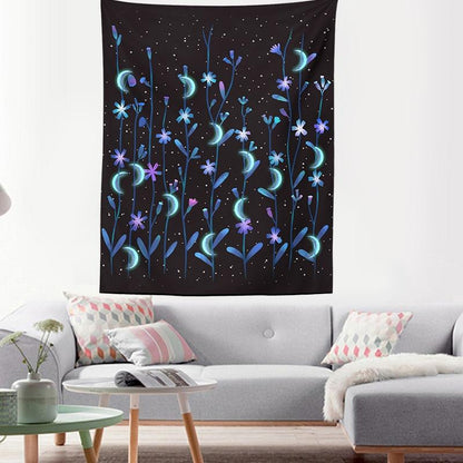 Enchanted Moon Flowers Tapestry