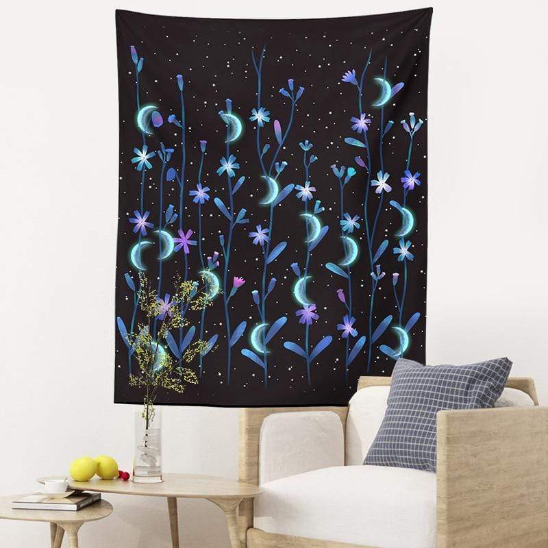 Enchanted Moon Flowers Tapestry