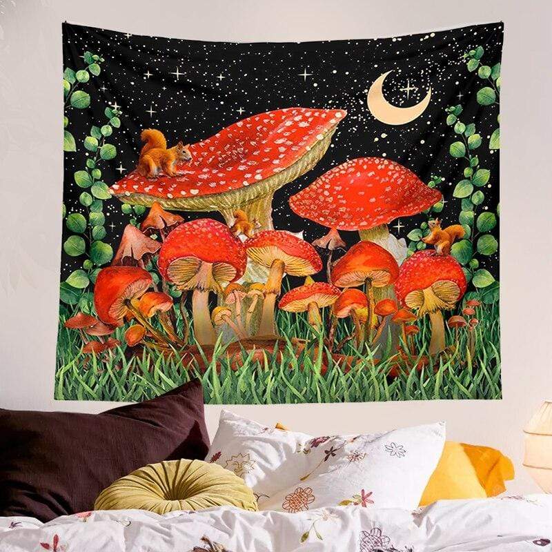 Enchanted Moon Mushroom Tapestry