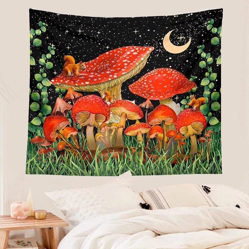 Enchanted Moon Mushroom Tapestry