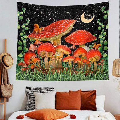 Enchanted Moon Mushroom Tapestry