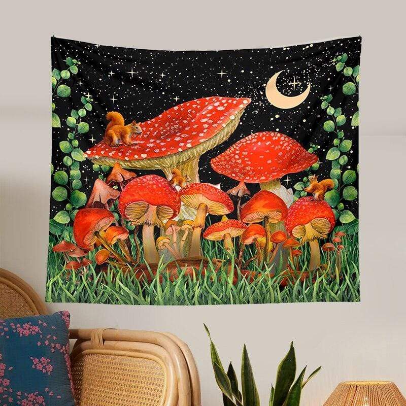 Enchanted Moon Mushroom Tapestry