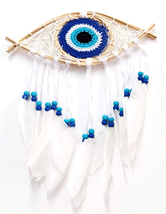 Evil Eye Beaded Bird Feather Amulet