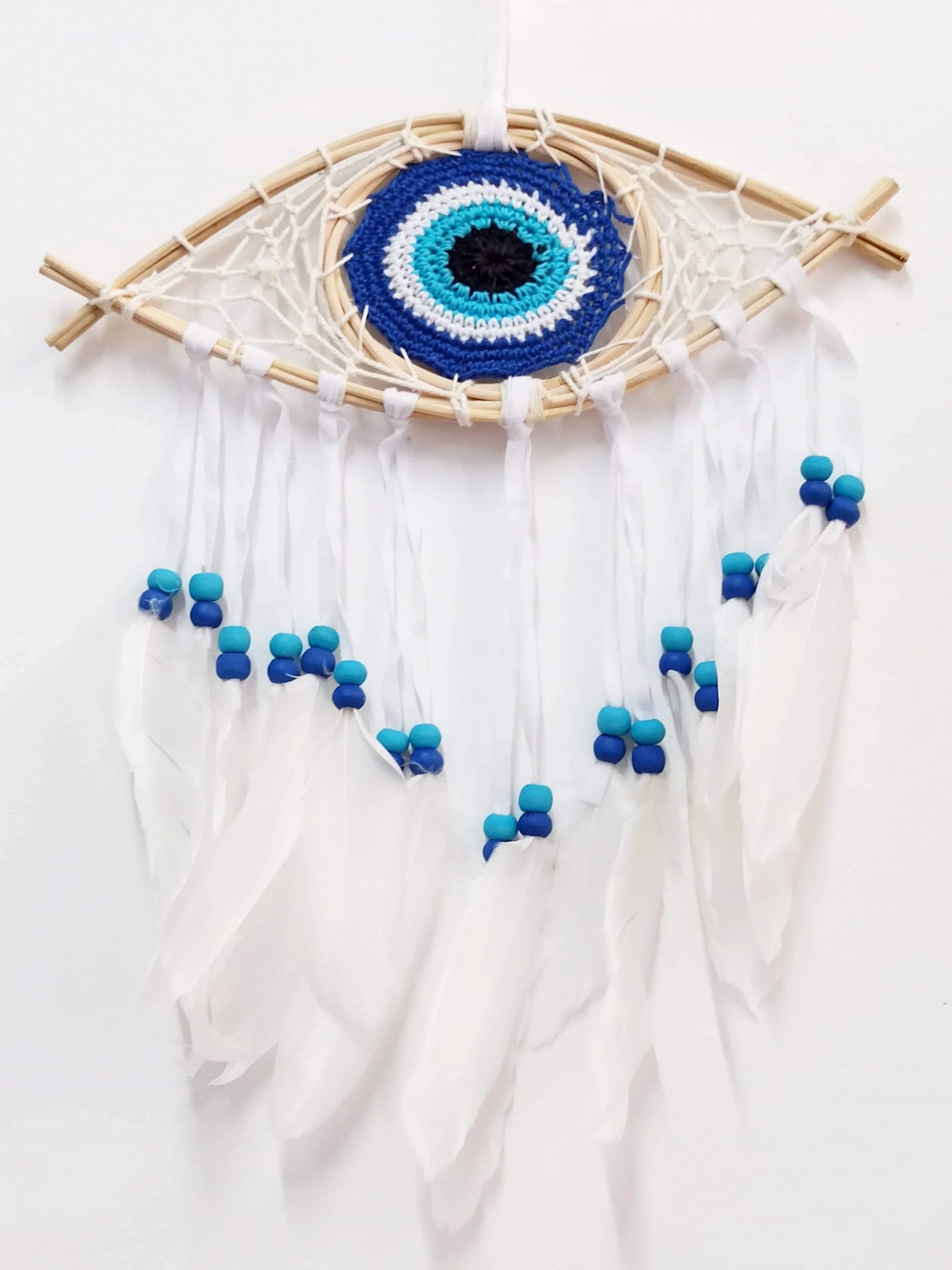 Evil Eye Beaded Bird Feather Amulet