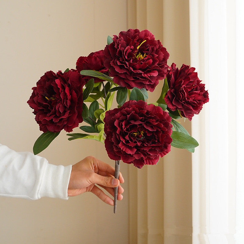 Flores artificiales de peonía de 5 cabezas grandes