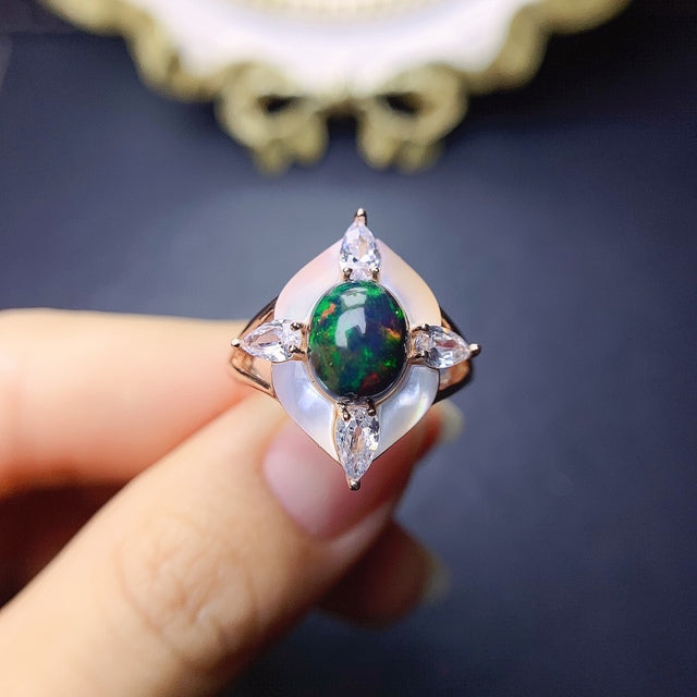 925 Sterling Silver Opal Peacock Ring