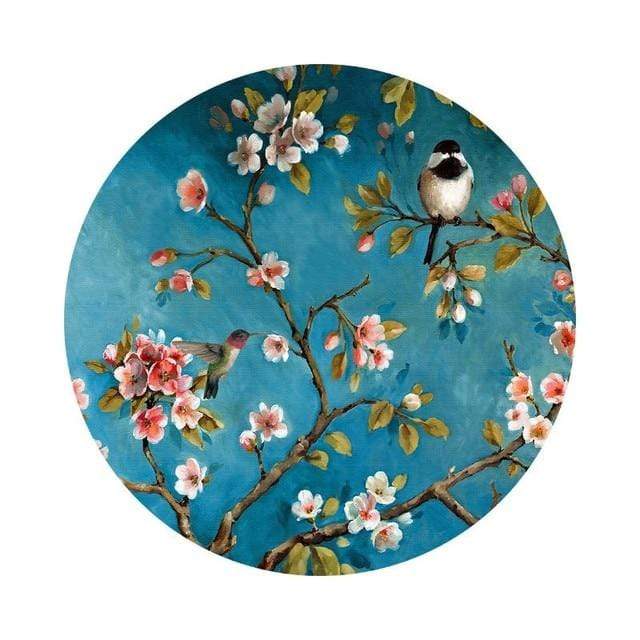 Floral And Birds Round Rug