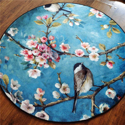 Floral And Birds Round Rug