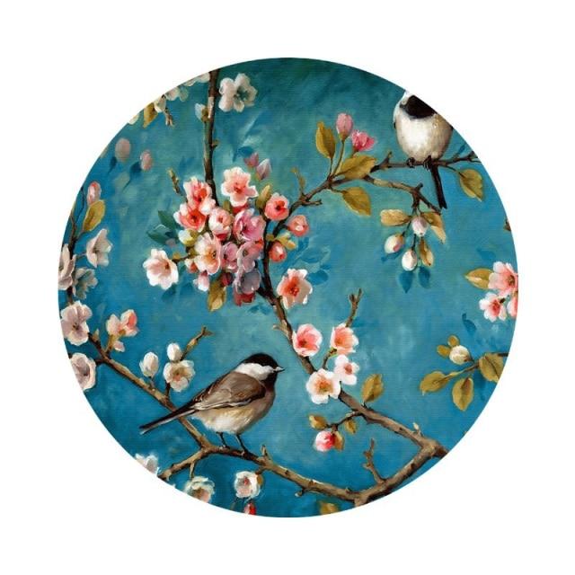 Floral And Birds Round Rug