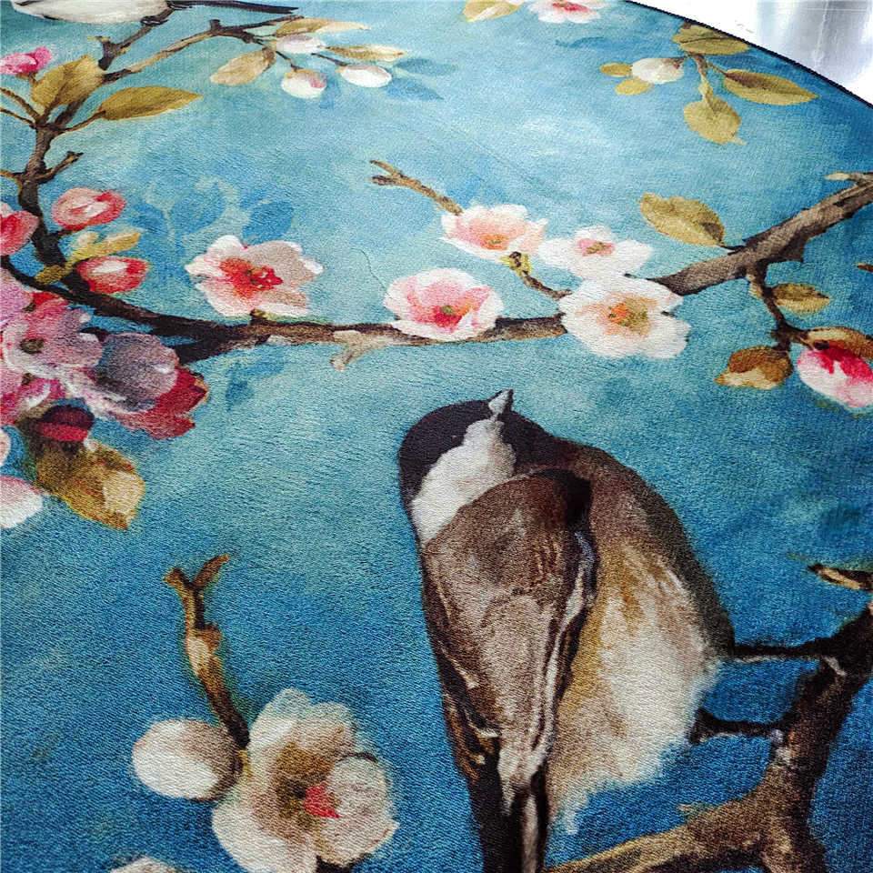 Floral And Birds Round Rug