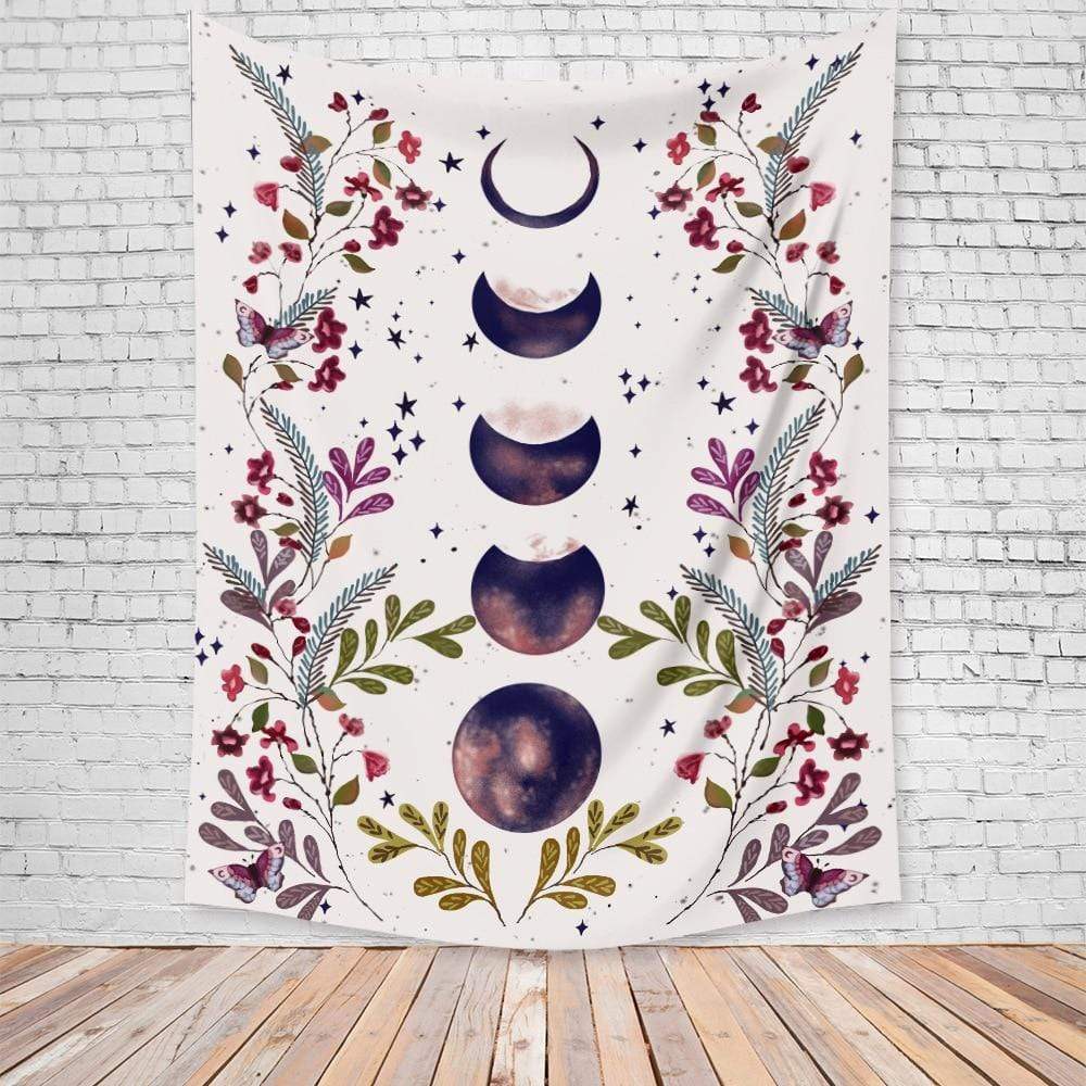 Floral Phase Of Moon Tapestry