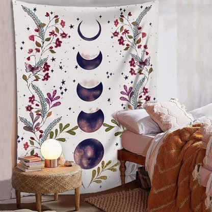 Floral Phase Of Moon Tapestry