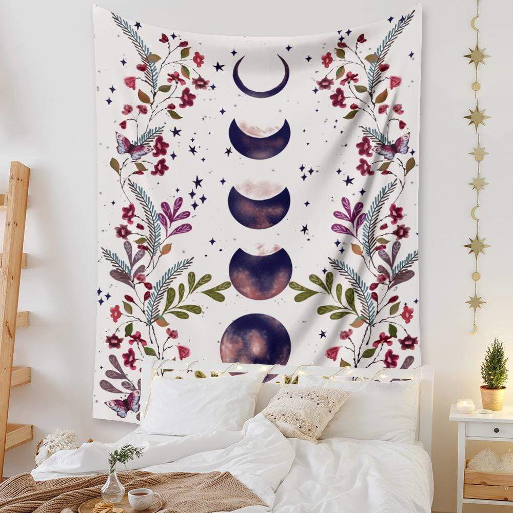 Floral Phase Of Moon Tapestry