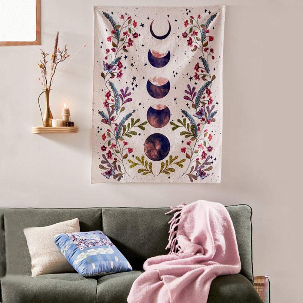 Floral Phase Of Moon Tapestry