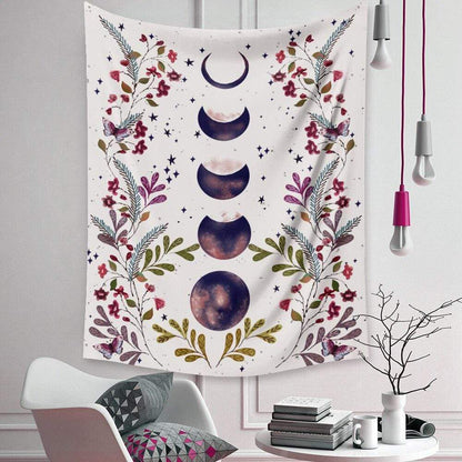 Floral Phase Of Moon Tapestry